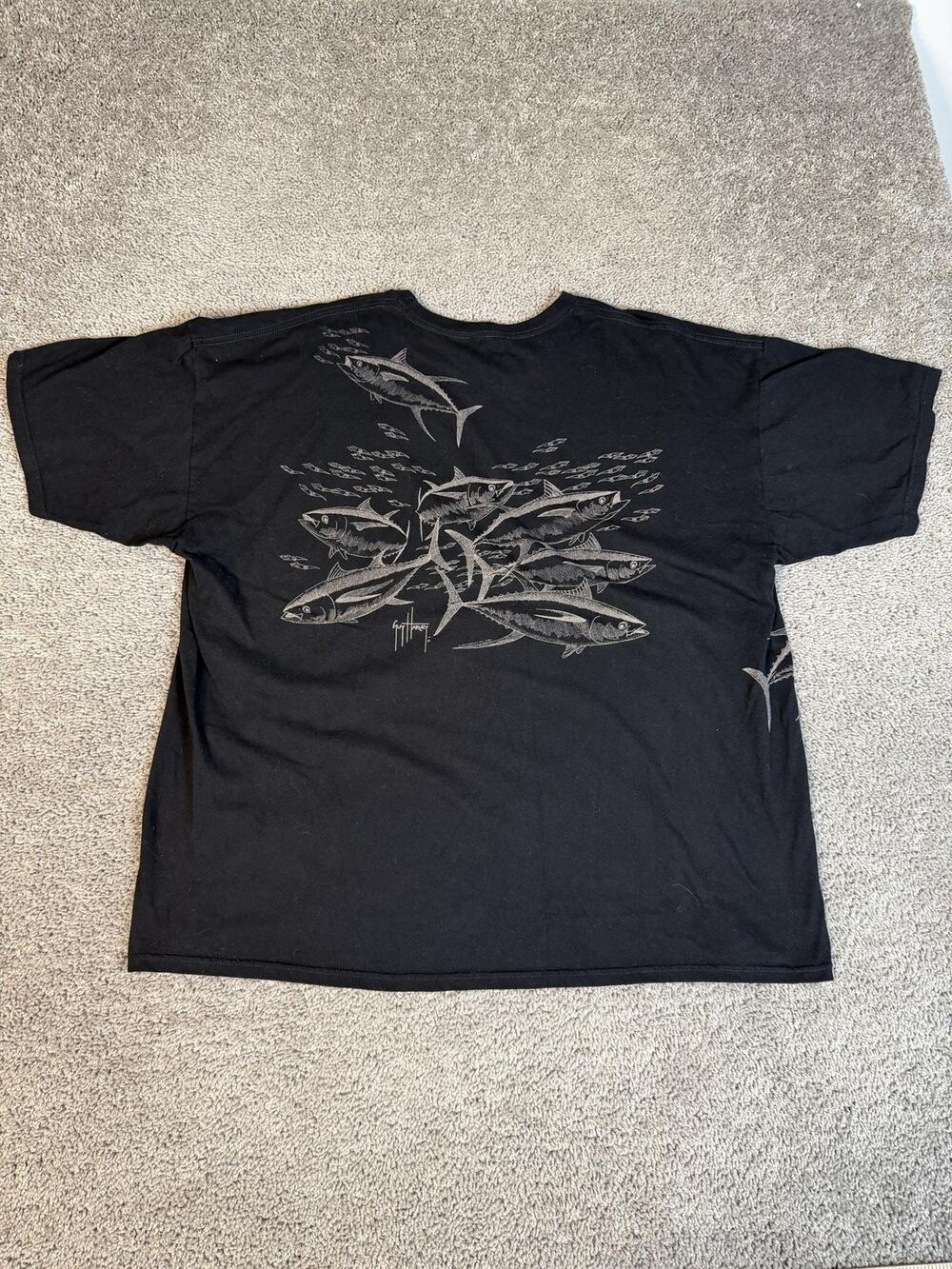 Guy Harvey Shirt Mens 2XL Black Bluewater Fish Graphic Crew Neck Cotton